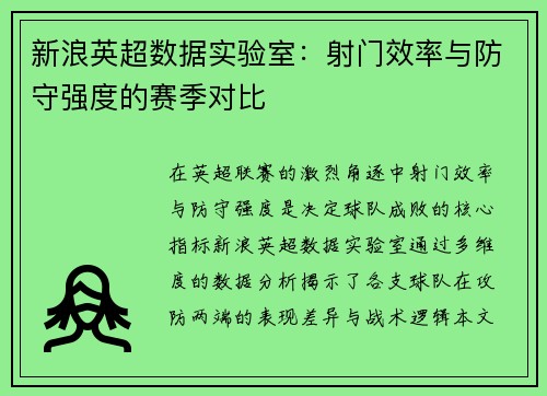 新浪英超数据实验室：射门效率与防守强度的赛季对比